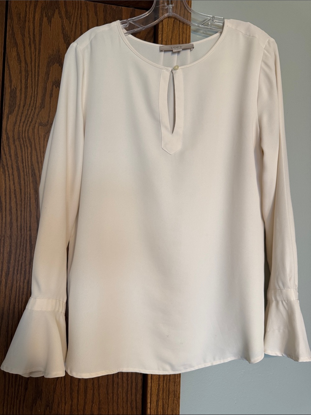 LOFT Cream Keyhole Bell-Sleeve Blouse